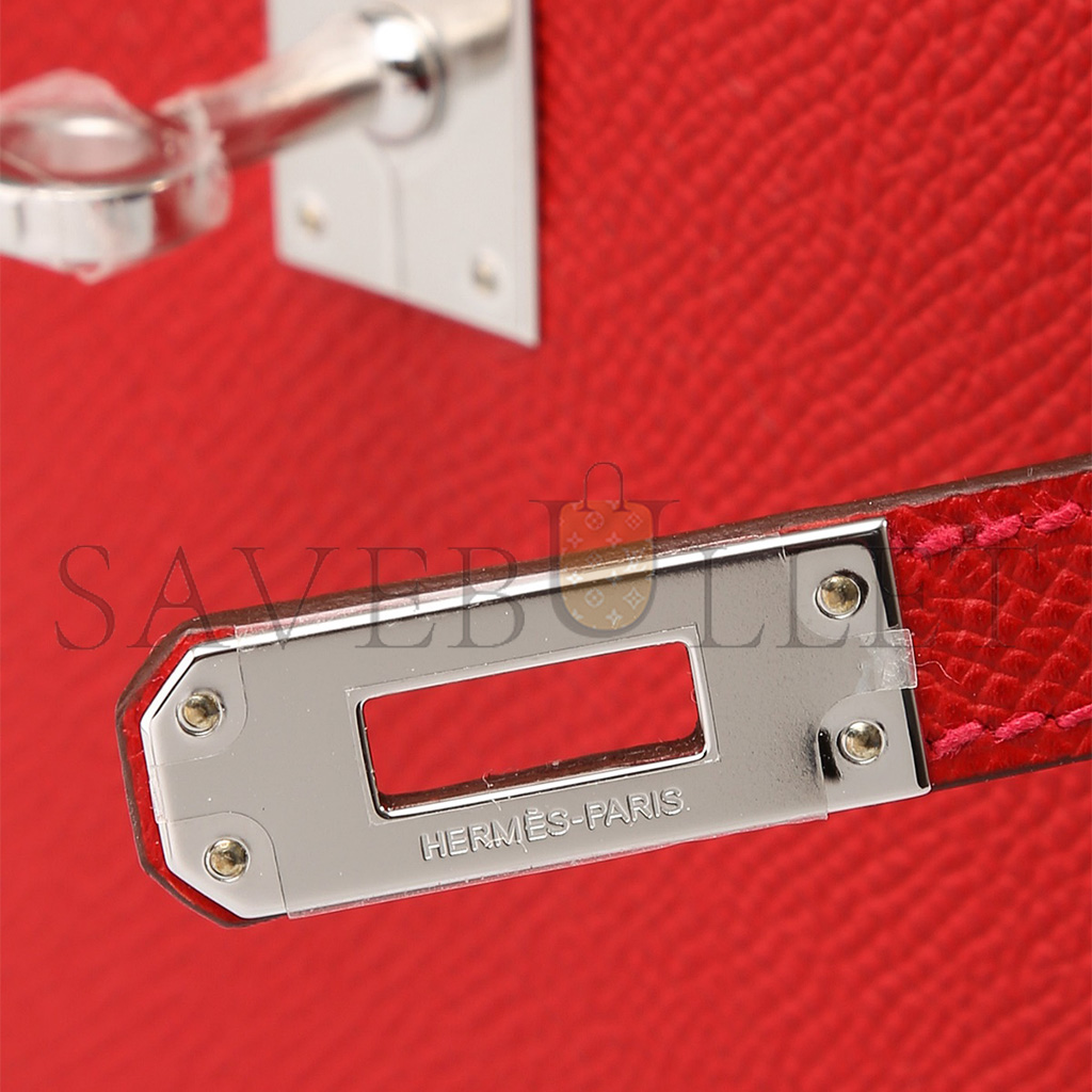 H**mes kelly pochette rouge casaque epsom with palladium hardware (22*14*7cm)